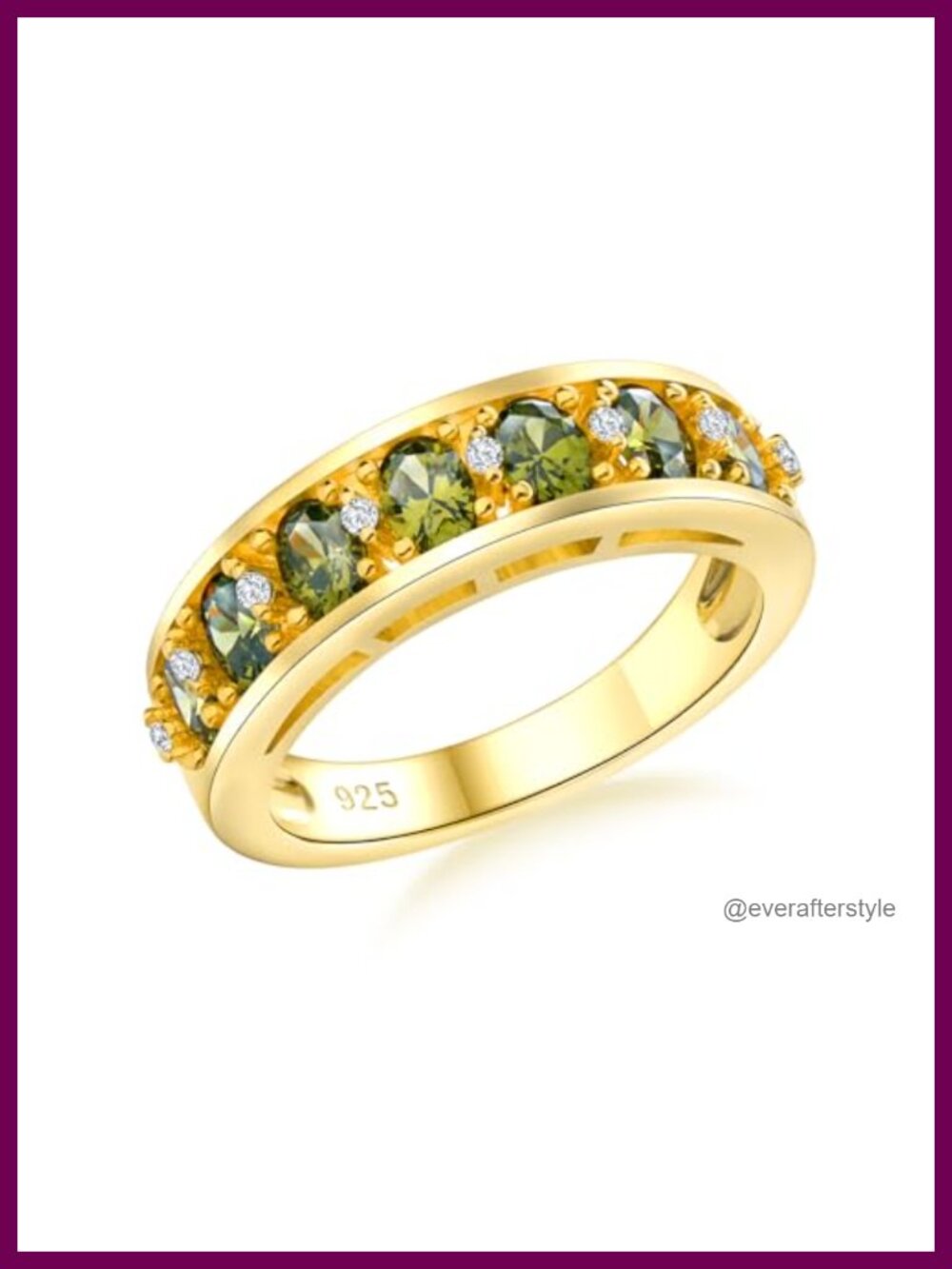 Sterling Silver White Gold Plated Oval Birthstone Half Eternity Band Ring